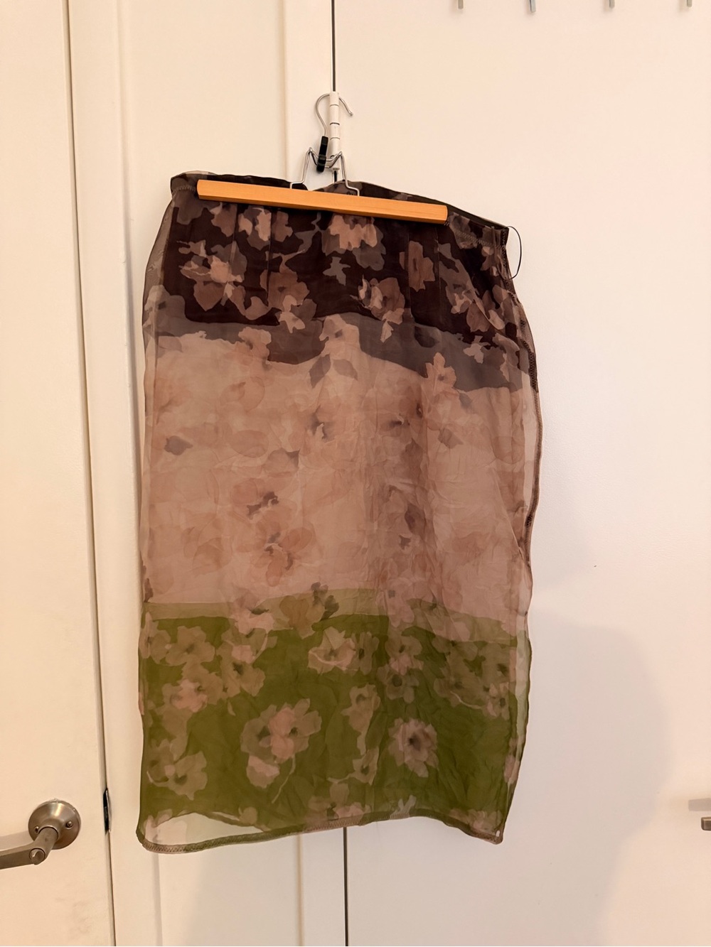 Zara Sheer Floral Ombre Midi Skirt in Brown, Tan & Green